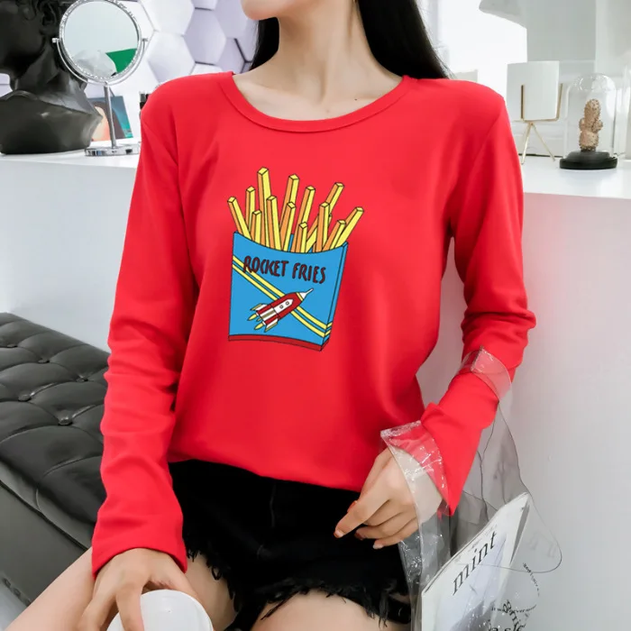 Spring Autumn New Korean Women's Long Sleeve T-shirt Women's Small Fresh French Fries Lovers' Top T-shirt
Spring Autumn New Korean Women's Long Sleeve T-shirt Women's Small Fresh French Fries Lovers' Top T-shirt
