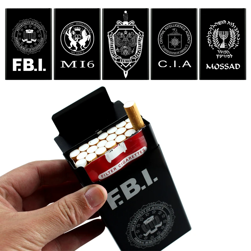 

20 Sticks Cigarette Box Case Automatic Sliding Metal MI6 KGB FBI CIA Mossad Masonic Constantine Derivatives Smoking Accessories