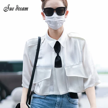 2020 Summer New Women'S White Short-Sleeved Pocket Loose Bow Tie Hong Kong Style ShortTooling Shirt Exposed Navel Top Women
2020 Summer New Women'S White Short-Sleeved Pocket Loose Bow Tie Hong Kong Style ShortTooling Shirt Exposed Navel Top Women