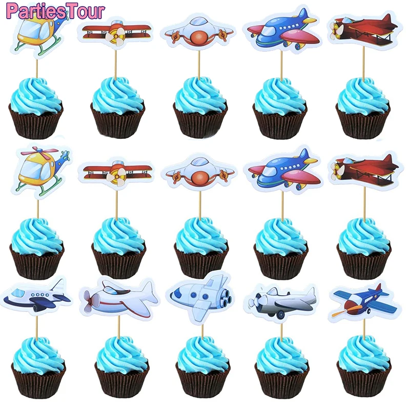 

10/20X Airplane Party Decor Topper Airplane Cupcake Toppers Decor for Kids Aircraft Themed Birthday Party Cake Decors Supplies