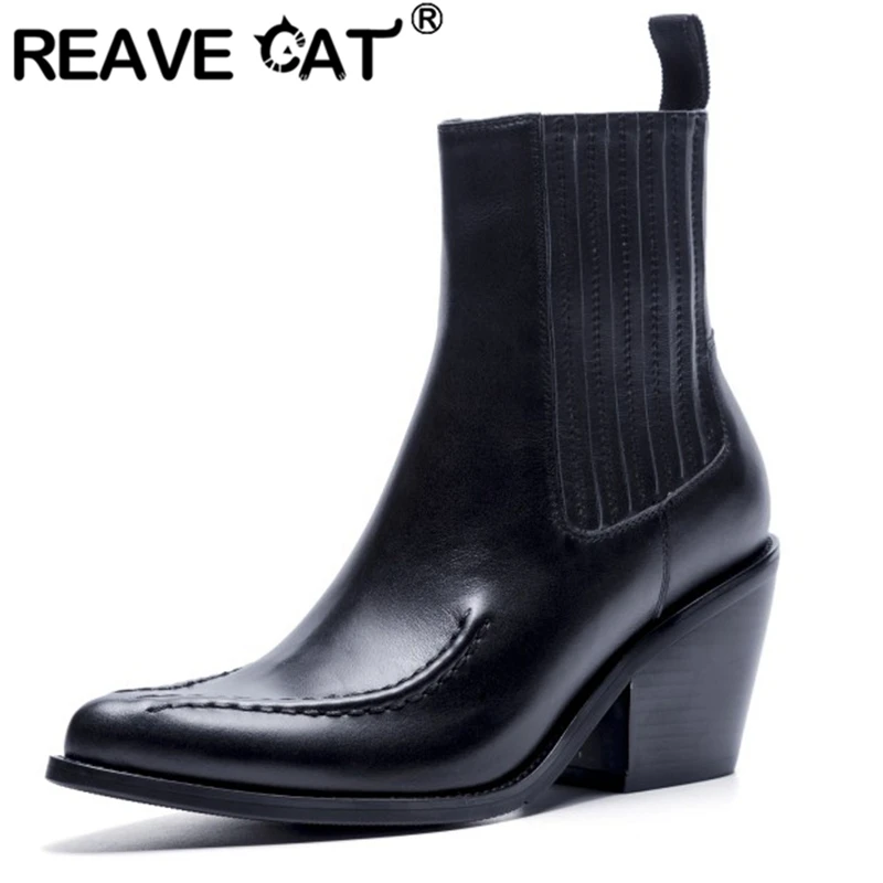 REAVE CAT Woman Concise Ankle Boots Genuine Leather Pointed Toe 8cm wedges Slip on Platform Large size 34-40 Black Leisure A2915
REAVE CAT Woman Concise Ankle Boots Genuine Leather Pointed Toe 8cm wedges Slip on Platform Large size 34-40 Black Leisure A2915