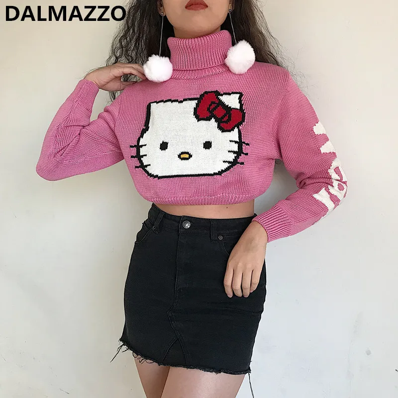 Cut Sweet Cartoon KT Pink Sweater 2020 Spring Autumn Women Pullovers Turtleneck Tops Long Sleeve Leaky Waist Short Knit Sweaters
Cut Sweet Cartoon KT Pink Sweater 2020 Spring Autumn Women Pullovers Turtleneck Tops Long Sleeve Leaky Waist Short Knit Sweaters