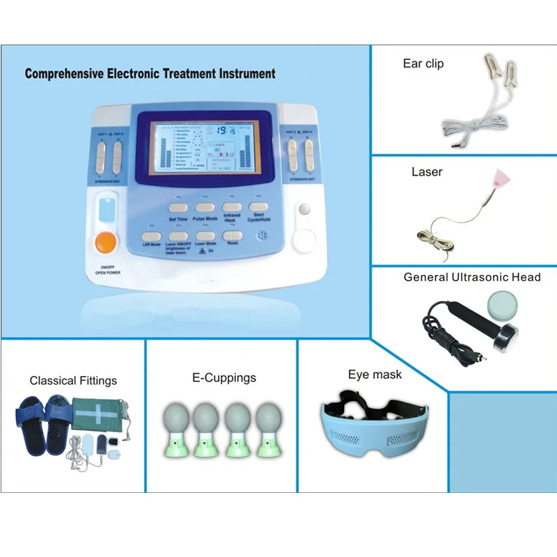 

low frequency 9 channels multi physiotherapy therapy ultrasound tens ems machine with laser,heating ,e-cup EA-F29