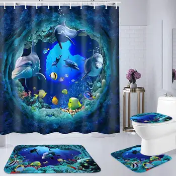 Ocean Dolphin Polyester Shower Curtain Set Waterproof Bathroom Curtains Pedestal Rug Lid Toilet Cover Bath Mat Set Bathroom Deco
Ocean Dolphin Polyester Shower Curtain Set Waterproof Bathroom Curtains Pedestal Rug Lid Toilet Cover Bath Mat Set Bathroom Deco