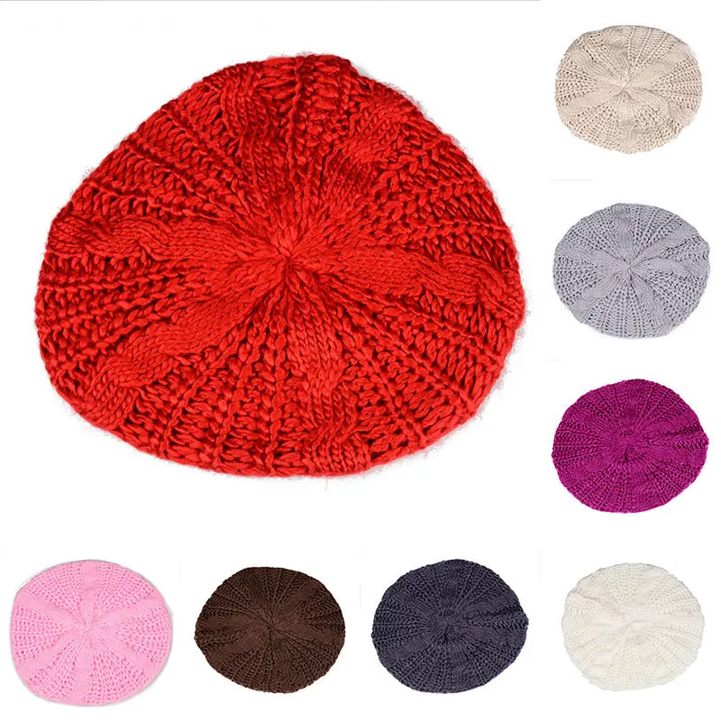 

New Style Fashion Women's Lady Beret Braided Baggy Beanie Crochet Warm Winter Hat Ski Cap Wool Knitted Soft Fluffy Cap Female