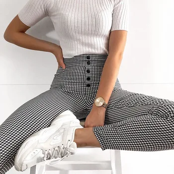 Women High Wsait Pants Black White Plaid Casual Elastic Waist Trousers for Women 2020 Skinny Ankle-Length Pants Flat Trousers 
Women High Wsait Pants Black White Plaid Casual Elastic Waist Trousers for Women 2020 Skinny Ankle-Length Pants Flat Trousers