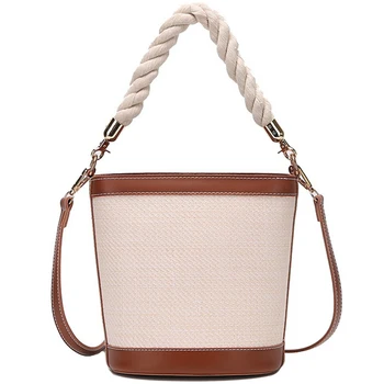 Woven Ladies Handbag Bucket Straw Braided Messenger Bag Pu Leather Bag Fashion Patchwork Shoulder Bag Brown
Woven Ladies Handbag Bucket Straw Braided Messenger Bag Pu Leather Bag Fashion Patchwork Shoulder Bag Brown