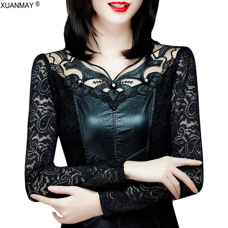 Осень женская кружевная шифоновая вязаная вершина корейской искусственной кожи сшивание кружева
Осень женская кружевная шифоновая вязаная вершина корейской искусственной кожи сшивание кружева