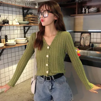 Solid Color V-neck Sweater Autumn Knitted Cardigans Slim Single Breasted Ladies Korean Sweet Pull Femme
Solid Color V-neck Sweater Autumn Knitted Cardigans Slim Single Breasted Ladies Korean Sweet Pull Femme