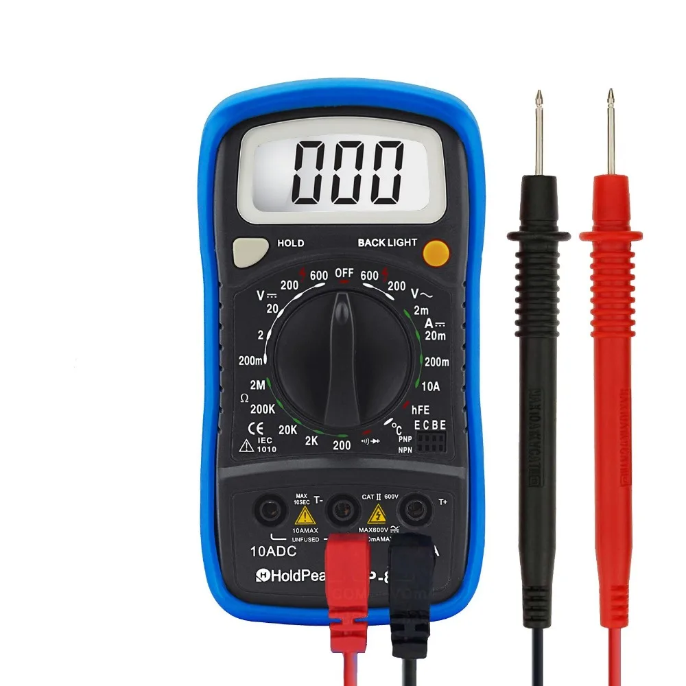 Holdpeak HP-838L Digital Multi Tester ,AC/DC Voltage,Manual Ranging Resistance Capactiance ContinuityDiode hFE testing 
Holdpeak HP-838L Digital Multi Tester ,AC/DC Voltage,Manual Ranging Resistance Capactiance ContinuityDiode hFE testing