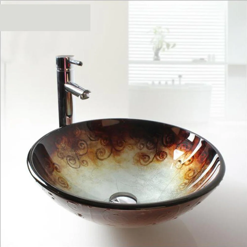 

Tempered Glass Washbasin Bathroom Sculpture Retro Personality rose pattern glass sink bowls bathroom LO629238