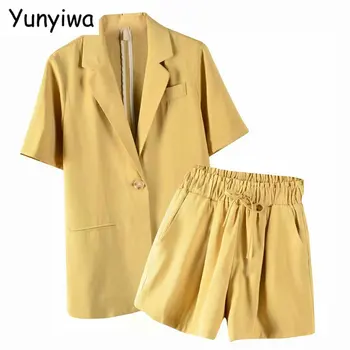 2020 summer female yellow short sleeve blazer shorts set suit 2 piece set suit and shorts 8X04
2020 summer female yellow short sleeve blazer shorts set suit 2 piece set suit and shorts 8X04