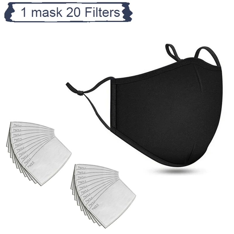 

20 PCS Filters Mask without Valve Fashion Reusable Washable Anti Pollution PM2.5 Mouth Respirator Dust Masks Cotton Unisex Mouth