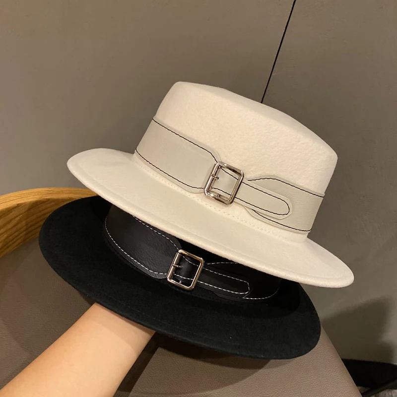 

Fedora Hats Women Men Wide Brim PU Leather Band Felted Hat Jazz Cap Winter Autumn Panama Camel White Hats Sombreros Caps Cape