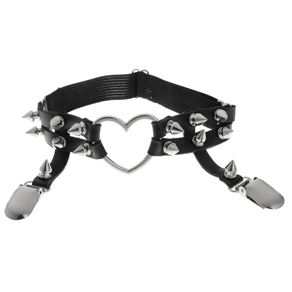 1 Piece Sexy Women Punk Gothic Elastic PU Leather Garter Belt Rivet Thigh Leg Harness Heart Ring Black Suspender Strap 1 Piece Sexy Women Punk Gothic Elastic PU Leather Garter Belt Rivet Thigh Leg Harness Heart Ring Black Suspender Strap
