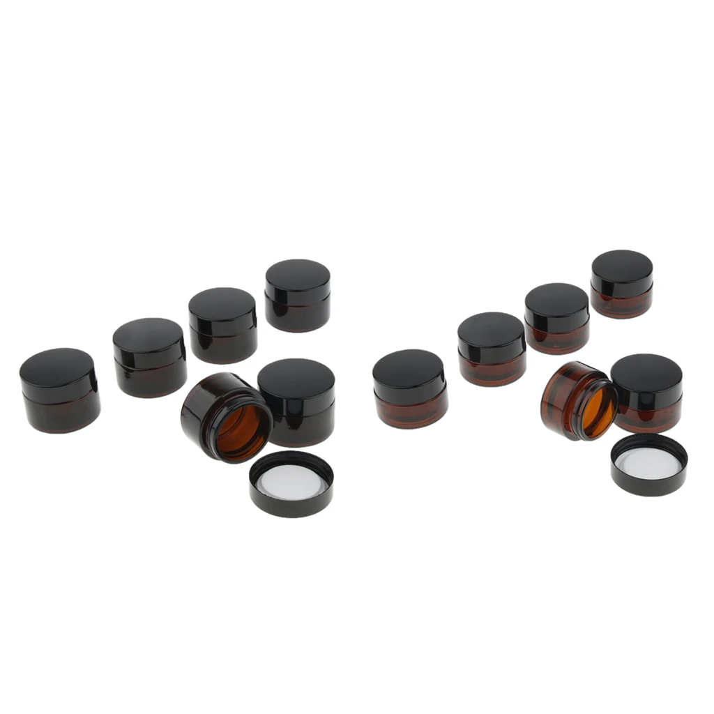 12/pack Mini Glass Jars with Lids Amber Glass Vials Airtight Cosmetic Small Empty Refillable Bottle Cosmetic Sample Containe 12/pack Mini Glass Jars with Lids Amber Glass Vials Airtight Cosmetic Small Empty Refillable Bottle Cosmetic Sample Containe