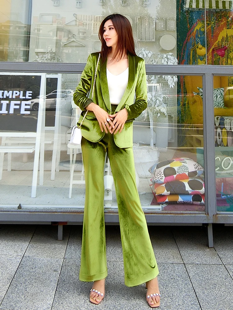 2019 new autumn women fashion velvet suit set Korean shawl collar blazers + loose flare pants 2 pieces set green black jc3376
2019 new autumn women fashion velvet suit set Korean shawl collar blazers + loose flare pants 2 pieces set green black jc3376