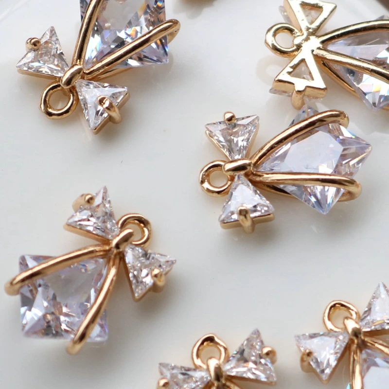 

2023 New 14K True Gold Plated 10x14MM Zircon Bow Style Necklace Pendant Charms DIY Earring Jewelry Making Accessory Findings
