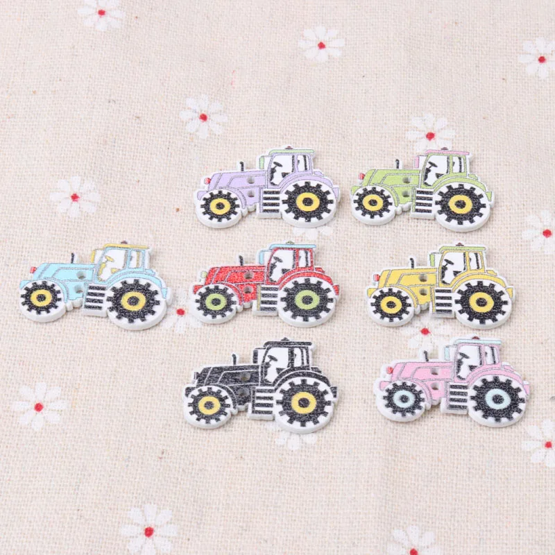 

20pcs mixed Colorful Tractor Pattern diy Wooden Buttons Botones Handmade Accessories Decoration Scrapbooking Crafts 30x21mm