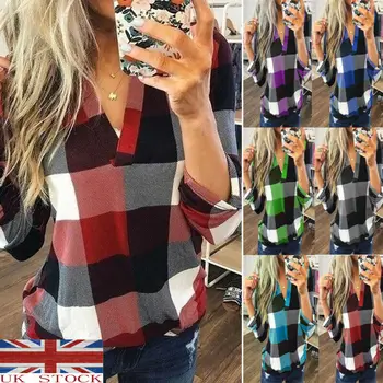 Oversize Women's Long Sleeve Plaid Shirt Blouse Casual Loose V-Neck Pullover Tops Spring Outwear Top Blouse
Oversize Women's Long Sleeve Plaid Shirt Blouse Casual Loose V-Neck Pullover Tops Spring Outwear Top Blouse