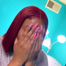 99J Borgoña BoB corto peluca recta de pelucas de cabello humano para las mujeres de encaje rojo oscuro parte peluca Pre arrancó cabello Remy