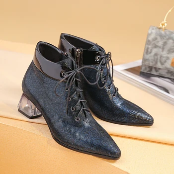 Plus size 42 women's genuine sheepskin lace-up high heel autumn ankle boots pointed toe elegant ladies dress short booties shoes 
Plus size 42 women's genuine sheepskin lace-up high heel autumn ankle boots pointed toe elegant ladies dress short booties shoes