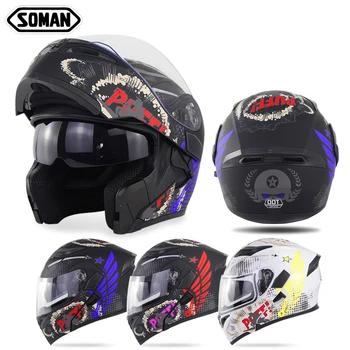 capacete moto Motor kask Racing DOT Approval Classic Flip up Dual Visors Helmet Motorcycle Full Face Helmets Soman SM-X5
capacete moto Motor kask Racing DOT Approval Classic Flip up Dual Visors Helmet Motorcycle Full Face Helmets Soman SM-X5
