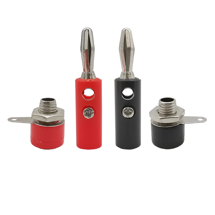 2pcs/set 4mm Banana Plug Screw + Socket Connector Kits Male Female Mating Terminal Red + Black for Audio Speaker DIY Model Parts 
2pcs/set 4mm Banana Plug Screw + Socket Connector Kits Male Female Mating Terminal Red + Black for Audio Speaker DIY Model Parts
