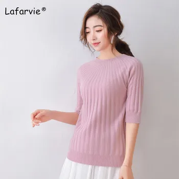 Lafarvie Summer O-neck Sweater Half Sleeve Crop Top Women Clothes 2020 Jumper Pullover Pull Up Pink Wool Casual Knitted Sweater 
Lafarvie Summer O-neck Sweater Half Sleeve Crop Top Women Clothes 2020 Jumper Pullover Pull Up Pink Wool Casual Knitted Sweater