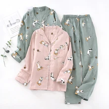 Ladies Pajamas Set 100% Gauze Cotton Cartoon Dog Printed Pyjamas Women 2Pcs Turn-down Neck Shirt+Pants Comfort Nature Sleepwear
Ladies Pajamas Set 100% Gauze Cotton Cartoon Dog Printed Pyjamas Women 2Pcs Turn-down Neck Shirt+Pants Comfort Nature Sleepwear