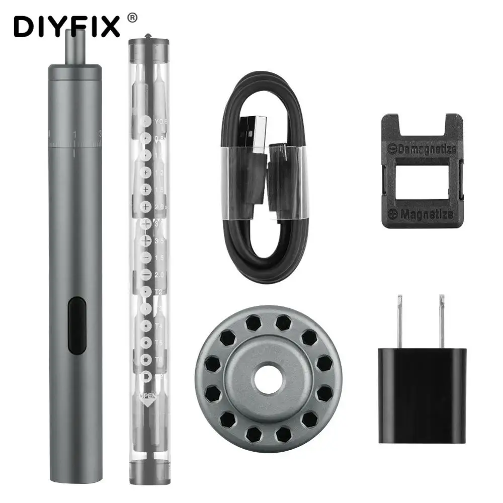 DIYFIX 20 in1 Portable Electric Screwdriver Rechargeable Cable Power With Screw Driver Kit LED Light Lithium Battery Repair Tool |