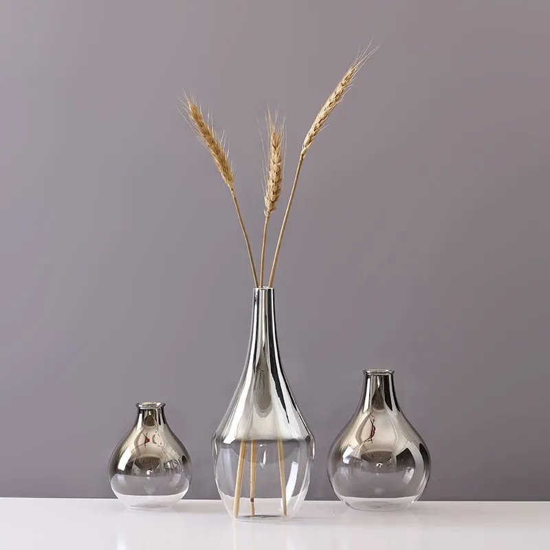 Nordic Glass Vase Silver Gradient Dried Nordic Flower Vase Decoration Home Decoration Plants Pots Furnishing Christmas Gift 1