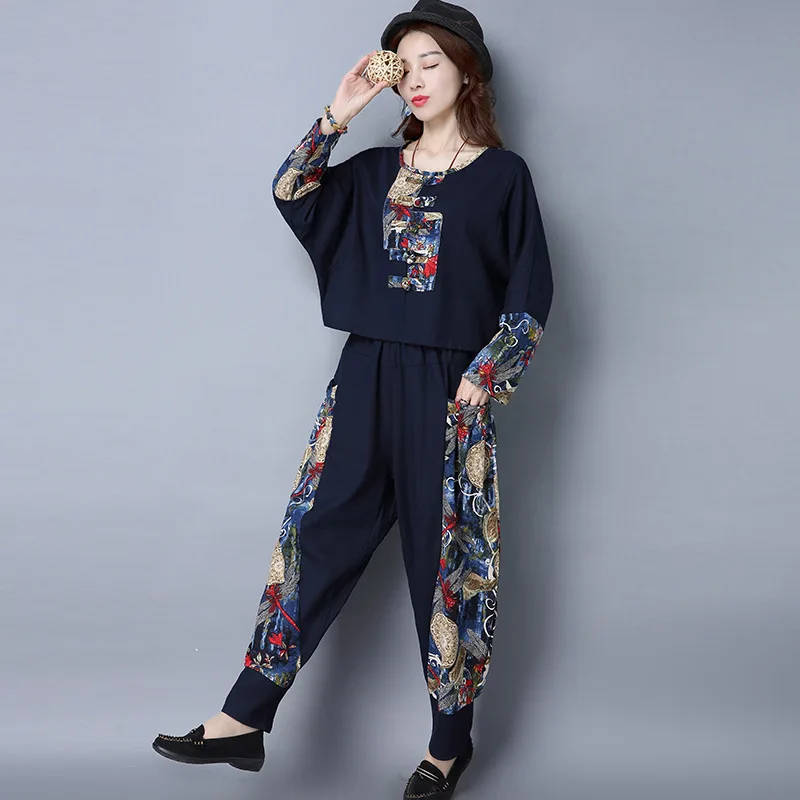 2020 Spring National Wind Cotton Linen Joint Tops Loose Pants Loose And Plus-sized Leisure Suit
2020 Spring National Wind Cotton Linen Joint Tops Loose Pants Loose And Plus-sized Leisure Suit