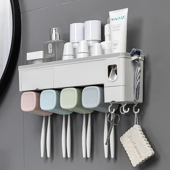 New Toothbrush Holder Automatic Toothpaste Dispenser With Cup Wall Mount Toiletries Storage Rack Bathroom Accessories Set
New Toothbrush Holder Automatic Toothpaste Dispenser With Cup Wall Mount Toiletries Storage Rack Bathroom Accessories Set