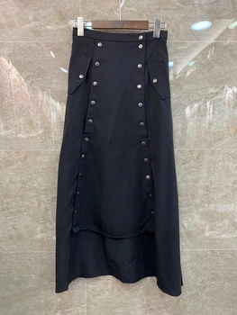 2020 Spring and Summer New Women's Symmetrical Double-Row Dark Buckle Decoration Solid Wild Long Skirt 413
2020 Spring and Summer New Women's Symmetrical Double-Row Dark Buckle Decoration Solid Wild Long Skirt 413