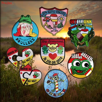 Prajna Oeteldonk Netherland Carnival Frog Patch Iron On Embroidered Patches For Clothes Stripes Patch Carnival For Badges Stripe