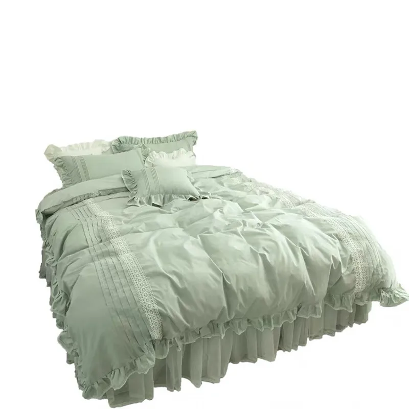 Korean Green Princess Style Bedspread Quilt Cover Bedding Set Cotton Four Piece Set Girl Bed Skirt Lace Ins
Korean Green Princess Style Bedspread Quilt Cover Bedding Set Cotton Four Piece Set Girl Bed Skirt Lace Ins