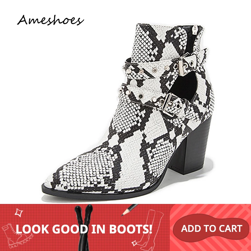 2019 Fashion Snake Patterns Black Booties 8CM Block Heel Women Ankle Boots Ladies Boots Size 36-43 
2019 Fashion Snake Patterns Black Booties 8CM Block Heel Women Ankle Boots Ladies Boots Size 36-43