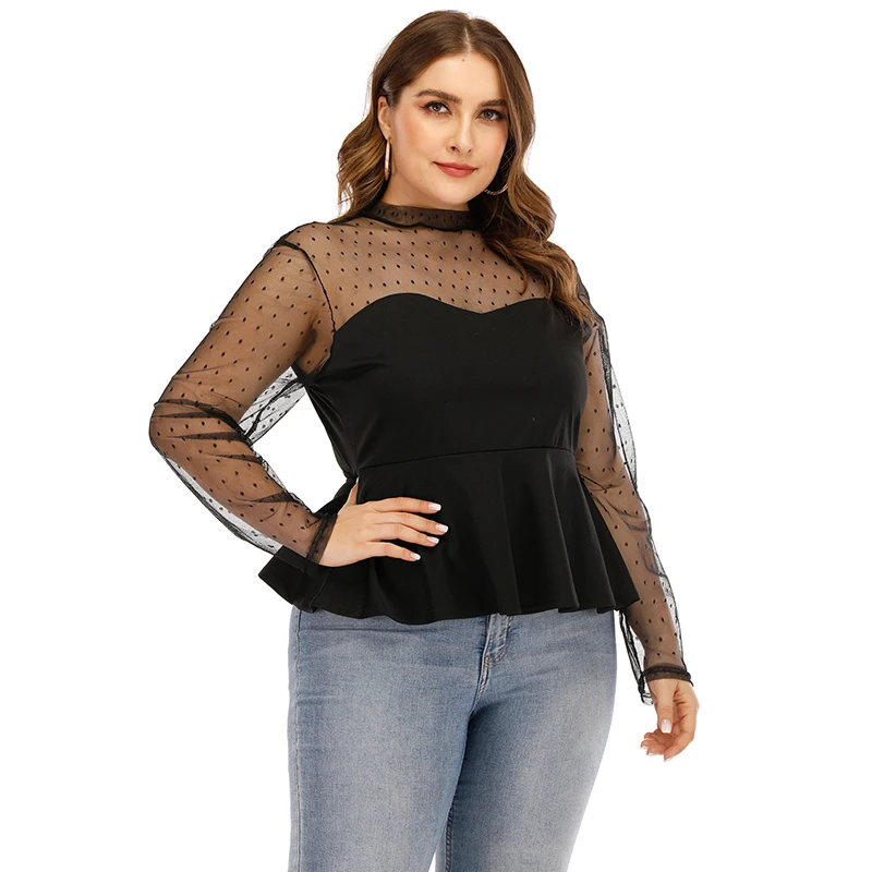Half Turtleneck Black Mesh Tulle Polka Dot Sheer Sexy Full Sleeve 2020 Spring Summer Blouses Plus Size Design 4XL 3XL Lady Tops
Half Turtleneck Black Mesh Tulle Polka Dot Sheer Sexy Full Sleeve 2020 Spring Summer Blouses Plus Size Design 4XL 3XL Lady Tops