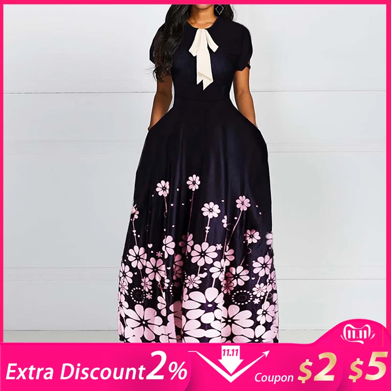 Floral Printing Short Sleeve Round Neck Bowknot Vintage A Line Women Maxi Dress Standard-Waist Dress 2019 Autumn Winter Hot Sale
Floral Printing Short Sleeve Round Neck Bowknot Vintage A Line Women Maxi Dress Standard-Waist Dress 2019 Autumn Winter Hot Sale