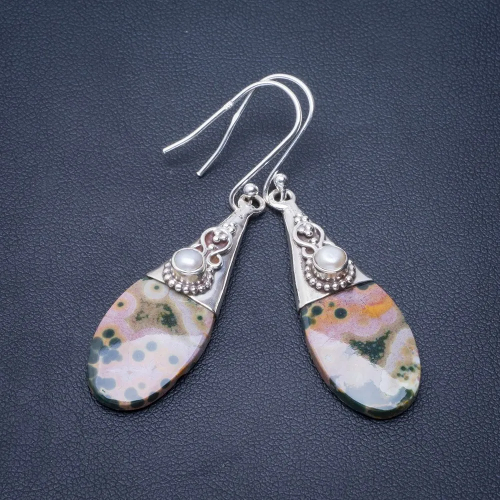 Natural Ocean Jasper and River Pearl Handmade Unique 925 Sterling Silver Earrings 2" B2274
Natural Ocean Jasper and River Pearl Handmade Unique 925 Sterling Silver Earrings 2" B2274