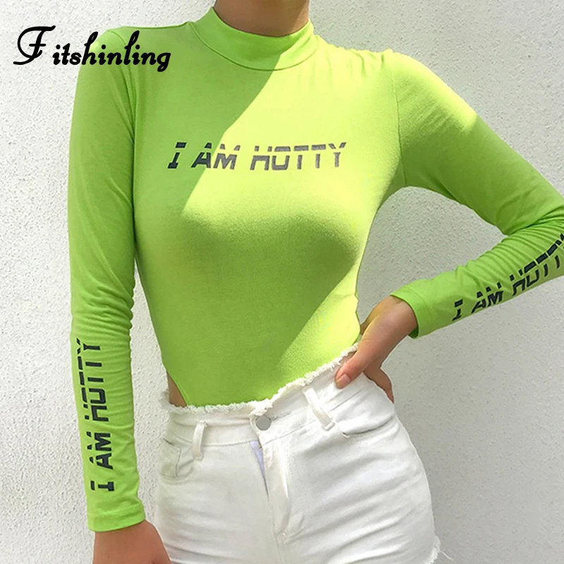 Fitshinling Autumn Neon Green Bodysuits Letter Print Long Sleeve Body Mujer Fluorescence Sexy Jumpsuit Turtleneck Bodysuit Women
Fitshinling Autumn Neon Green Bodysuits Letter Print Long Sleeve Body Mujer Fluorescence Sexy Jumpsuit Turtleneck Bodysuit Women