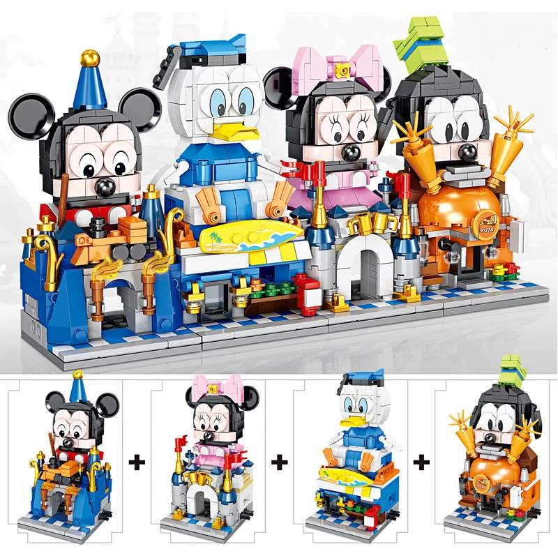 Новинка 2021 4 в 1 Disney аниме Микки Минни Дональд модель утки из блоков город