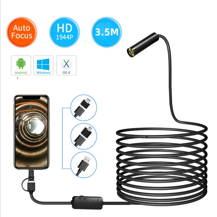 Auto Focus Endoscope 3 in 1 HD 5MP Usb 1944P Borescope Ip68 Mini Flexible Inspect Camera for Car android Phone Smartphone PC
Auto Focus Endoscope 3 in 1 HD 5MP Usb 1944P Borescope Ip68 Mini Flexible Inspect Camera for Car android Phone Smartphone PC