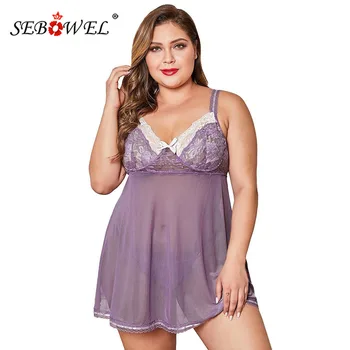 SEBOWEL Plus Size Female Nightgown Sets Woman Sheer Lace Cup Tulle Lingerie Dresses + Thong 2 Pieces Large Size Lady Sleepwear
SEBOWEL Plus Size Female Nightgown Sets Woman Sheer Lace Cup Tulle Lingerie Dresses + Thong 2 Pieces Large Size Lady Sleepwear