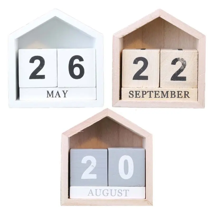 

Vintage Vintage Wooden Perpetual Calendar Month Date Display Eternal Block Photography Props Desk Accessory Sweet Home Office