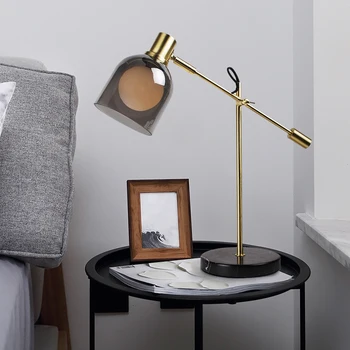 

LED Table Light Marble Postmodern Creative Study Reading Home Desk Lamp Smoky Gray Glass Bedroom Bedside Designer Fixtures E27