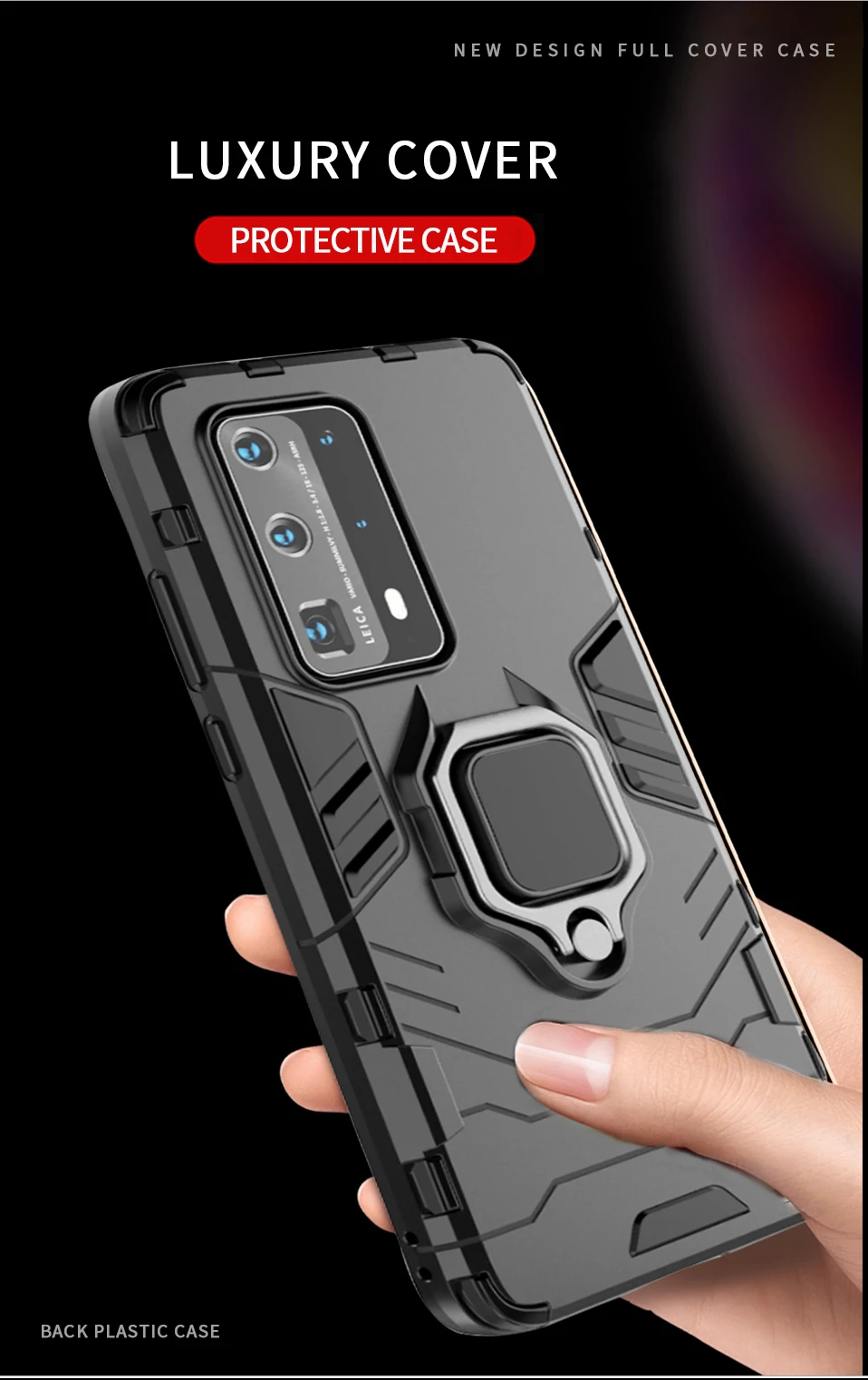Luxury Armor Cover Phone Case For Huawei P40 Lite E y6 y7 2019 Honor 8i 10i 20i 8S 20 Pro Nova 5 Car Stand Ring Holder Back Case (2)