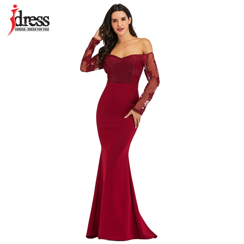 IDress Sexy Slash Neck Off Shoulder Designer Runway Dress Formal Prom Long Dress Women Lace Embroidery Evening Party Dress Long (15)