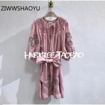 ZIWWSHAOYU Female Summer Pink Hollow Out Embroidery Loose Dress Fashion Designer Women Ruched Bow Belt Boho Holiday Mini Dresses
ZIWWSHAOYU Female Summer Pink Hollow Out Embroidery Loose Dress Fashion Designer Women Ruched Bow Belt Boho Holiday Mini Dresses